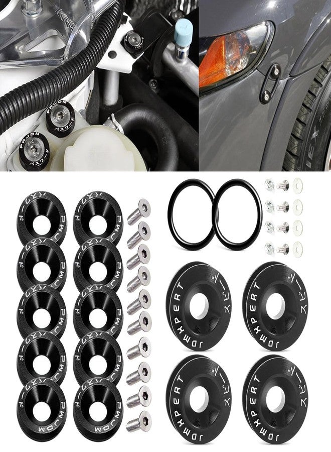 XOTIC TECH x xotic tech 10Pcs Fender Bumper Engine Bay Washer Bolt M6x20mm T6 Grade CNC Billet Aluminum + 4Pcs JDM Quick Release Fasteners Dress Up Kit (Black) - Image 1