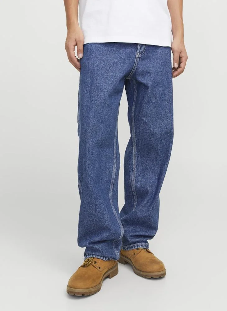 جاك اند جونز Jjialex Jjcarpenter Mf 840 Mid Wash Stright Fit Jeans