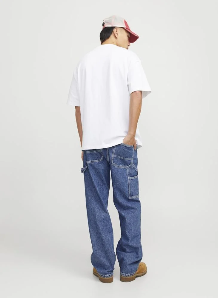 جاك اند جونز Jjialex Jjcarpenter Mf 840 Mid Wash Stright Fit Jeans