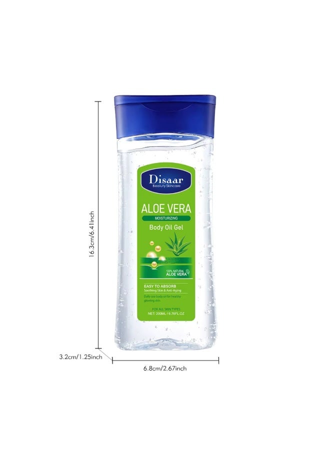 Disaar 2 قطعة 200 مل جل زيت الجسم المرطب بالصبار للعناية بالبشرة وتفتيح الجسم وزيت تدليك الجسم المهدئ والمريح للعناية بالبشرة المرطبة جل تفتيح البشرة المتألق زيت الجل الطبيعي لمكافحة الشيخوخة - Image 4