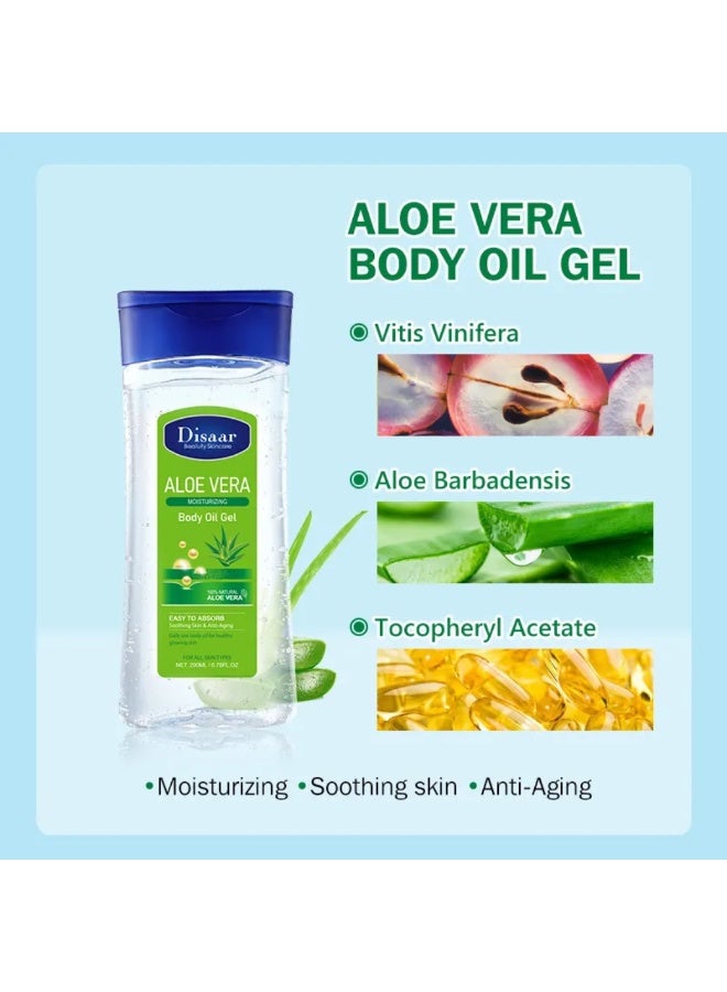 Disaar 2 قطعة 200 مل جل زيت الجسم المرطب بالصبار للعناية بالبشرة وتفتيح الجسم وزيت تدليك الجسم المهدئ والمريح للعناية بالبشرة المرطبة جل تفتيح البشرة المتألق زيت الجل الطبيعي لمكافحة الشيخوخة - Image 3