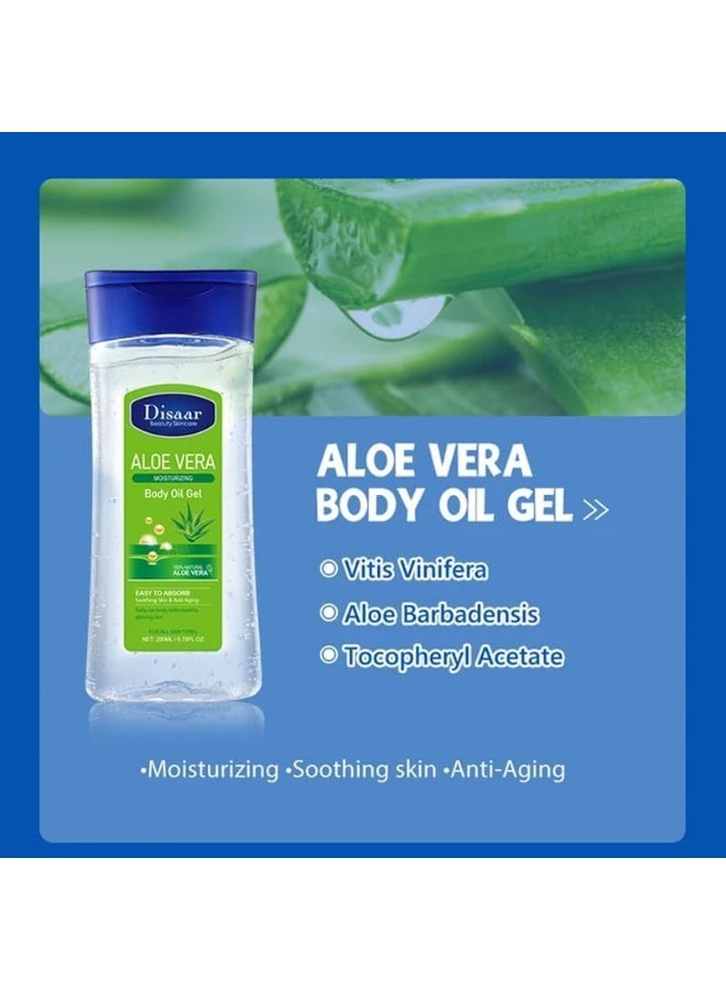 Disaar 2 قطعة 200 مل جل زيت الجسم المرطب بالصبار للعناية بالبشرة وتفتيح الجسم وزيت تدليك الجسم المهدئ والمريح للعناية بالبشرة المرطبة جل تفتيح البشرة المتألق زيت الجل الطبيعي لمكافحة الشيخوخة - Image 2