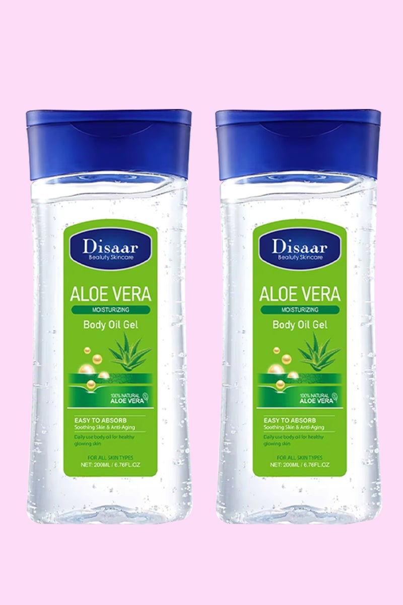 Disaar 2 قطعة 200 مل جل زيت الجسم المرطب بالصبار للعناية بالبشرة وتفتيح الجسم وزيت تدليك الجسم المهدئ والمريح للعناية بالبشرة المرطبة جل تفتيح البشرة المتألق زيت الجل الطبيعي لمكافحة الشيخوخة - Image 1