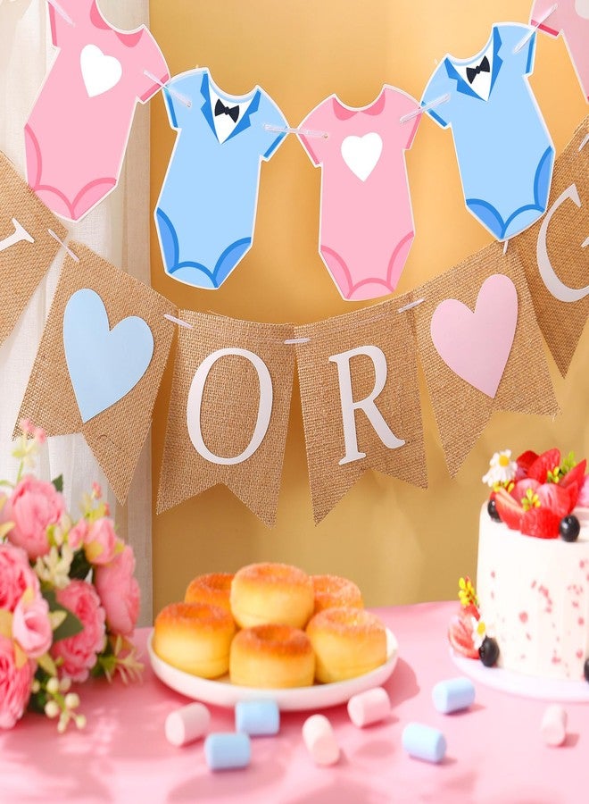Trandraft 2 Pcs Gender Reveal Party Decorations Pre-Strung Boy or Girl Burlap Baby Shower Banner and Bodysuits Clothesline Garland Baby Outfit for Gender Reveal Birthday Baby Shower Party Decorations - Image 3