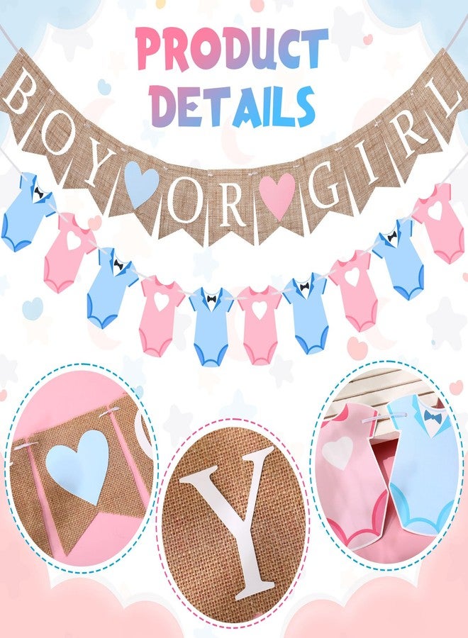 Trandraft 2 Pcs Gender Reveal Party Decorations Pre-Strung Boy or Girl Burlap Baby Shower Banner and Bodysuits Clothesline Garland Baby Outfit for Gender Reveal Birthday Baby Shower Party Decorations - Image 5