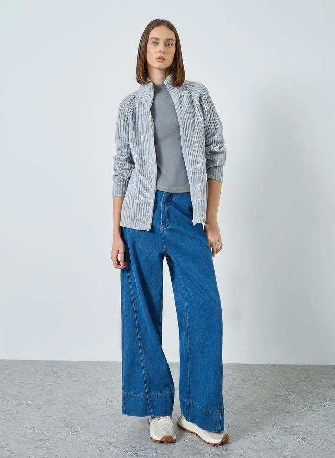 Styli Grey Regular Fit Zip Up Sweater