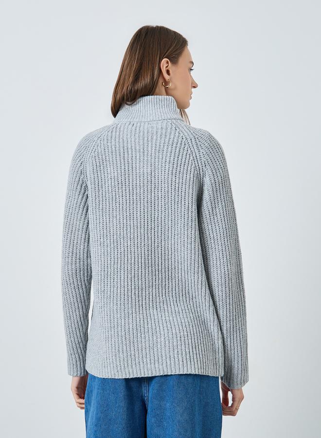 Styli Grey Regular Fit Zip Up Sweater - Image 5