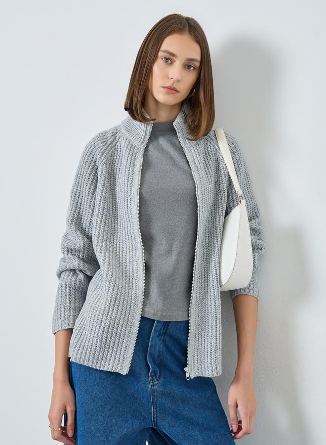 Styli Grey Regular Fit Zip Up Sweater - Image 3