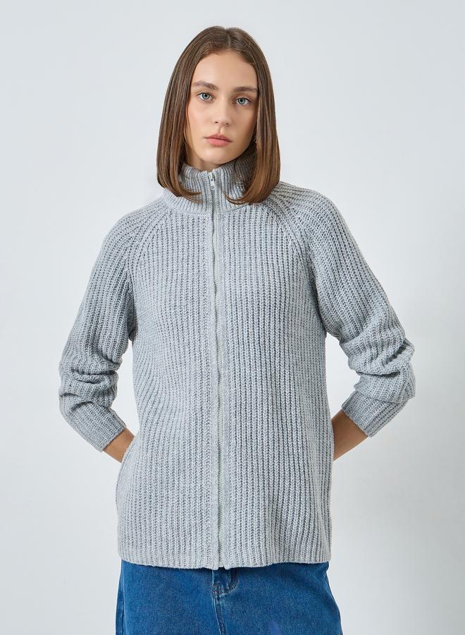 Styli Grey Regular Fit Zip Up Sweater - Image 1