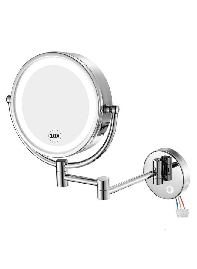 GURUN - Wall Mounted Hardwired Makeup Mirror With 3 Tones Dimmable Led Lights 10X Magnifying Mirror With Touch Control For Bathroom Bedroom 13 Extendable Arm Direct Wire M1809Dt(10Xchrome) - Image 1