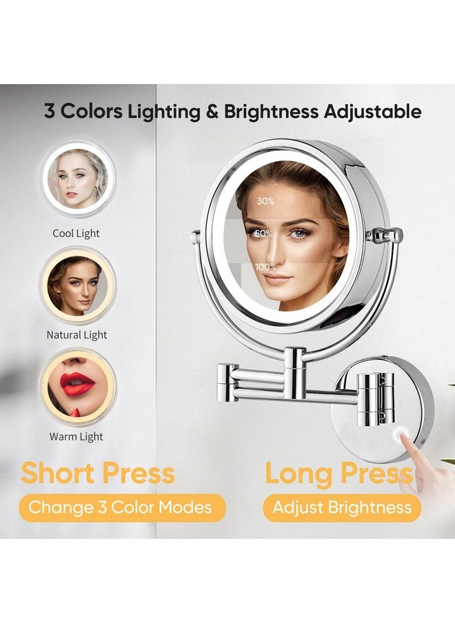 GURUN - Wall Mounted Hardwired Makeup Mirror With 3 Tones Dimmable Led Lights 10X Magnifying Mirror With Touch Control For Bathroom Bedroom 13 Extendable Arm Direct Wire M1809Dt(10Xchrome) - Image 1