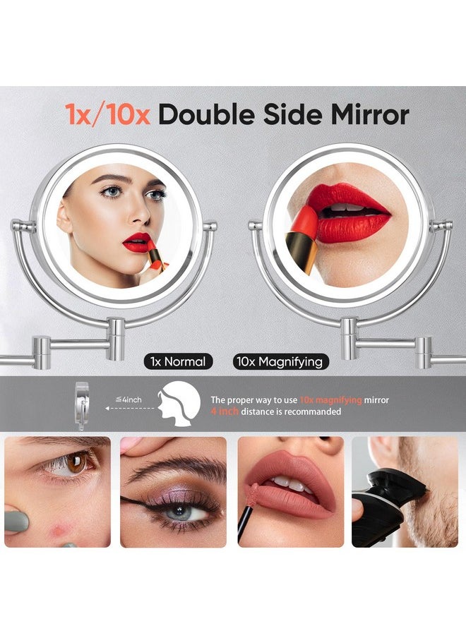 GURUN - Wall Mounted Hardwired Makeup Mirror With 3 Tones Dimmable Led Lights 10X Magnifying Mirror With Touch Control For Bathroom Bedroom 13 Extendable Arm Direct Wire M1809Dt(10Xchrome) - Image 1