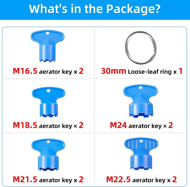 Hibbent 10 Pieces Faucet Aerator Key, Aerator Wrench with a Ring for Easy Storage Removal Wrench Tool for M16.5 M18.5 M21.5 M22.5 M24 5 Set (Pack of 2) - Image 3