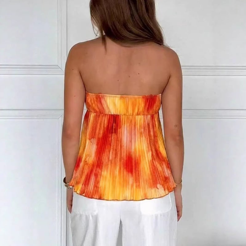 Women's Summer Tie-Dye Halter Neck Slim Fit Ruched Camisole Top - Image 2