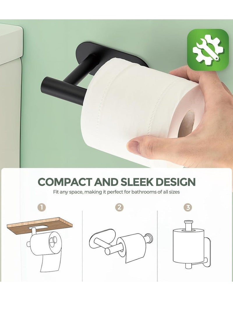 WangPangZi Matte Black Stainless Steel Toilet Paper Holder, Self Adhesive Rustproof 304 Toilet Roll Holder, Wall Mounted No Drilling Tissue Dispenser for Bathroom Kitchen Washroom Home Use - Image 3
