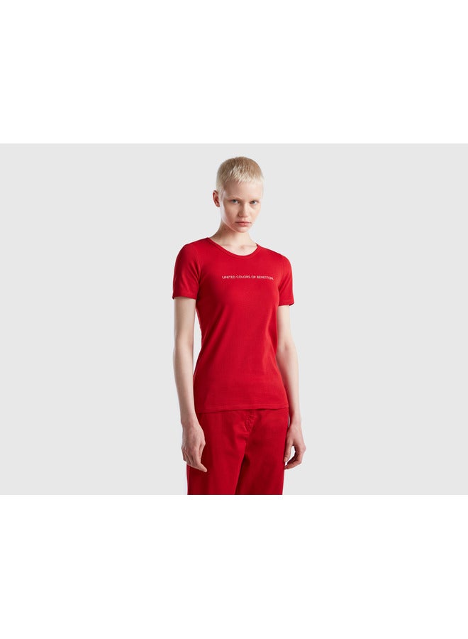 UNITED COLORS OF BENETTON T-Shirt In 100% Cotton With Glitter Print Logo - Image 3