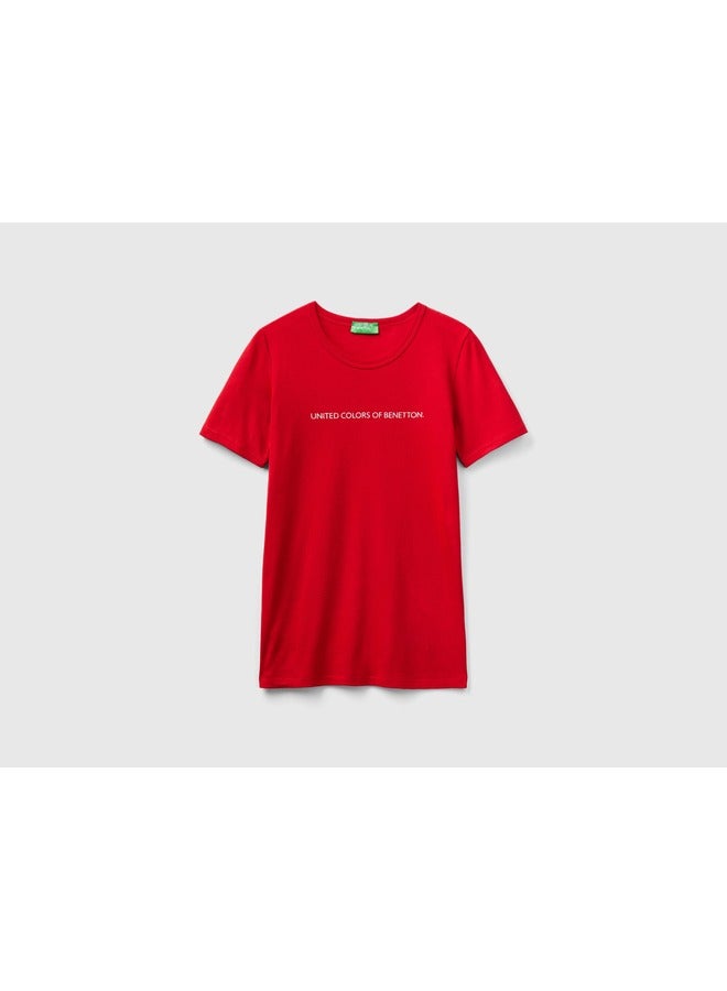 UNITED COLORS OF BENETTON T-Shirt In 100% Cotton With Glitter Print Logo - Image 1