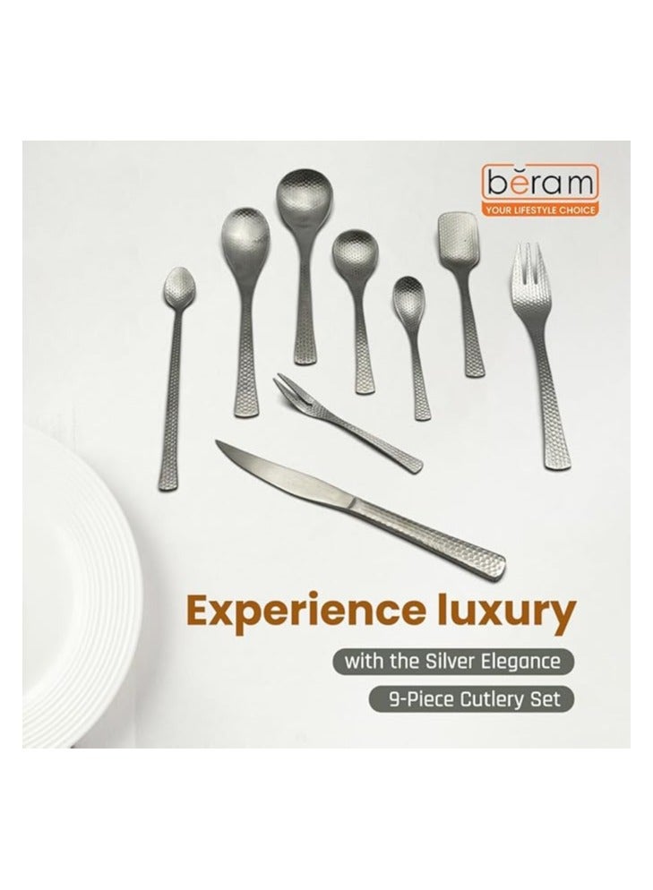 بيرام طقم أدوات مائدة BERAM سيلفر إليجانس – طقم من الستانلس ستيل، 9 قطع، تصميم أنيق، هيكل متين، أدوات مائدة وملاعق وشوك للاستخدام اليومي، أدوات مطبخ لتناول الطعام. - Image 2