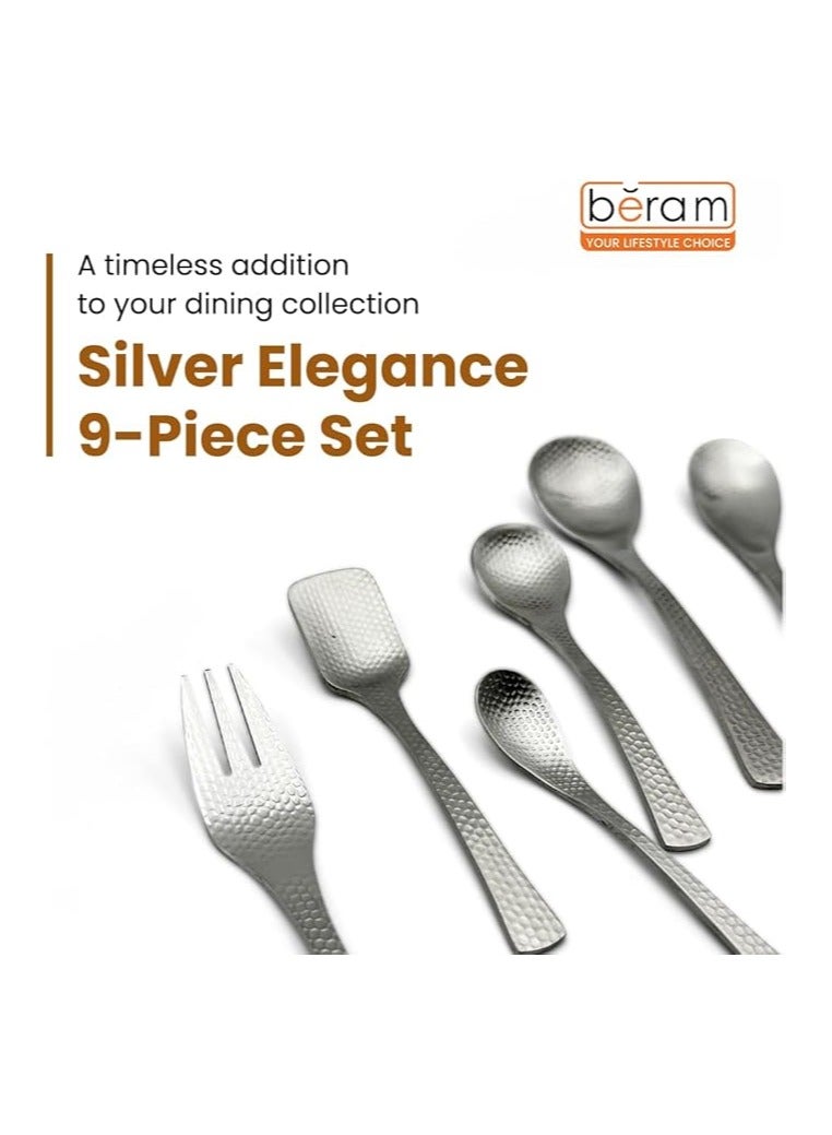 بيرام طقم أدوات مائدة BERAM سيلفر إليجانس – طقم من الستانلس ستيل، 9 قطع، تصميم أنيق، هيكل متين، أدوات مائدة وملاعق وشوك للاستخدام اليومي، أدوات مطبخ لتناول الطعام. - Image 4