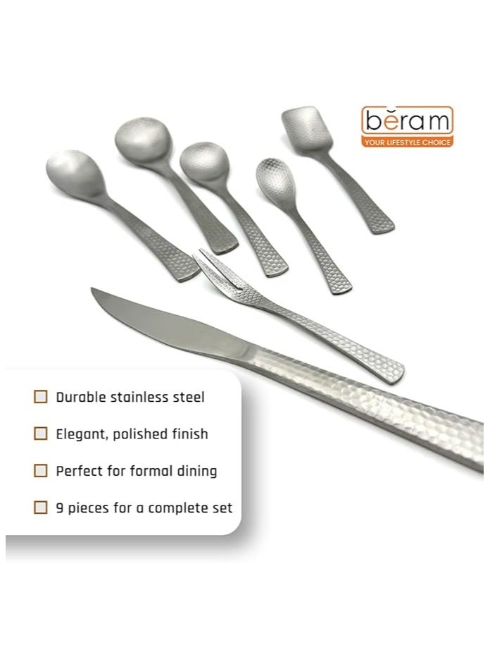 بيرام طقم أدوات مائدة BERAM سيلفر إليجانس – طقم من الستانلس ستيل، 9 قطع، تصميم أنيق، هيكل متين، أدوات مائدة وملاعق وشوك للاستخدام اليومي، أدوات مطبخ لتناول الطعام. - Image 5