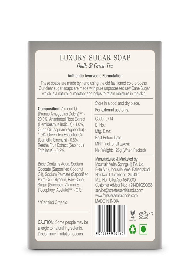 Forest Essentials Luxury Sugar Soap Oudh & Green Tea 125g - Image 2