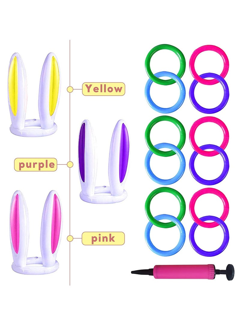 KASTWAVE 3 Pack Inflatable Bunny Easter Ring Toss Game Easter Rabbit Ears Hat with Rings Toss Funny Games Inflatable Toys Gift for Kid Family School Party Favor Indoor Outdoor Toss Game - Image 2