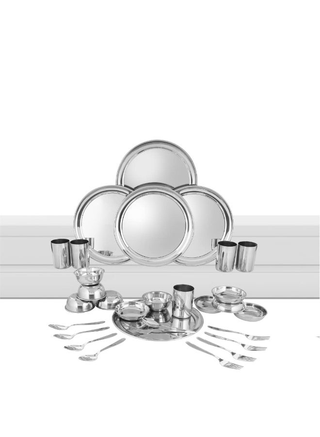 Shri & Sam Stainless Steel Shagun Solid Dinner Set (30 Pcs Set) - Image 1
