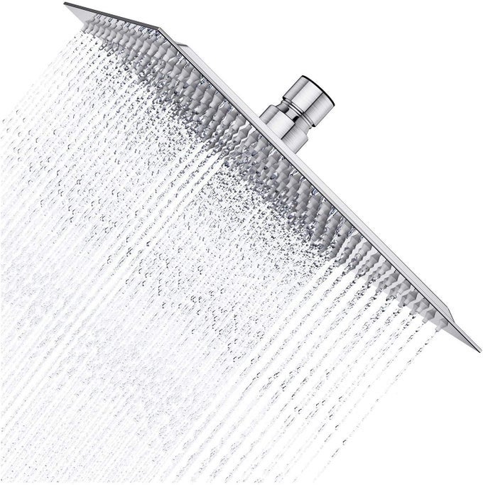 STAINLESS STEEL 6 INCH 15 CM OVERHEAD RAIN SHOWER FOR BATHROOM SQUARE WITH 18 INCH LONG STEEL SHOWER ARM SILVER, CHROME FINISH