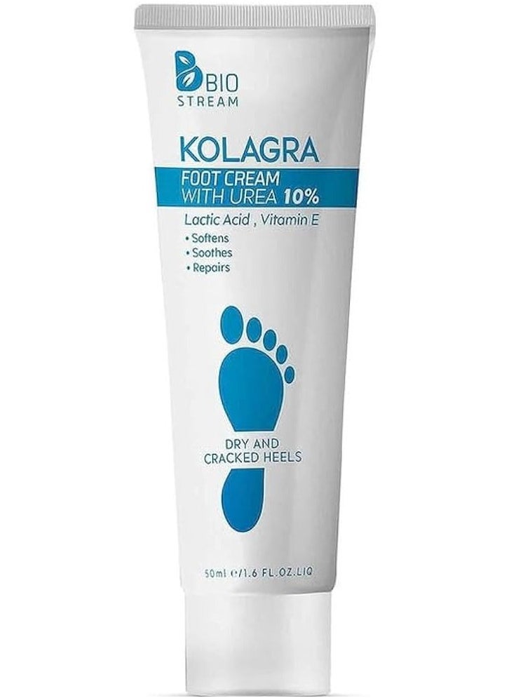 BIO STREAM Kolagra Foot Cream Dry And Cracked Heels With Urea 10% Lactic Acid Vitamin E 50Ml 