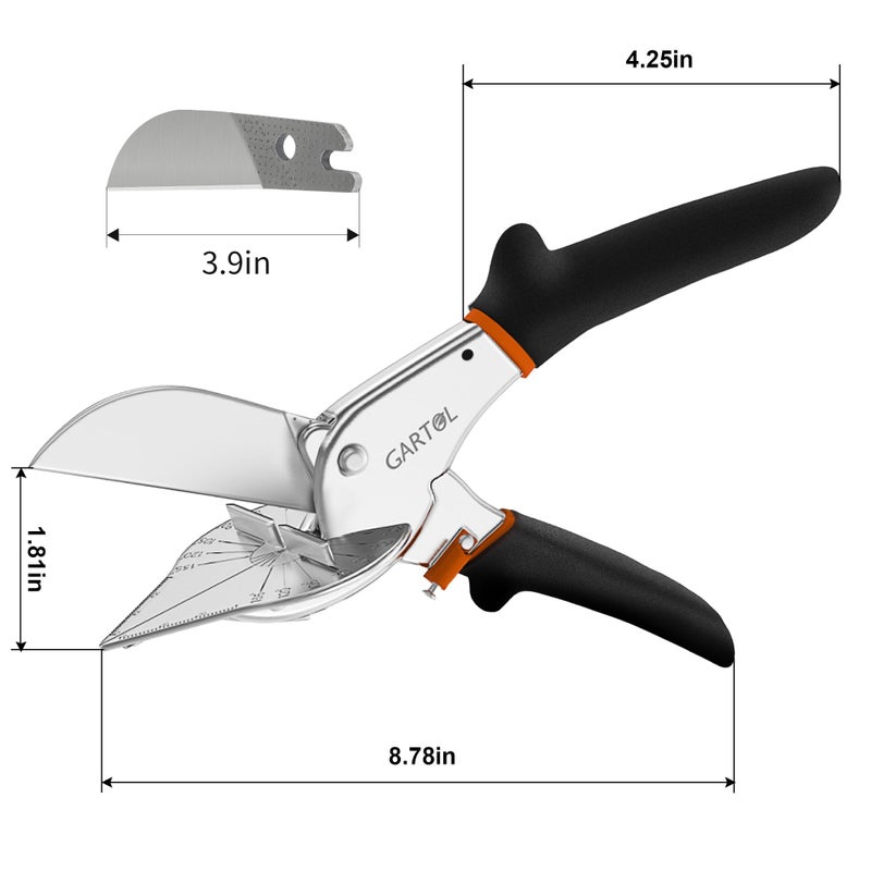 GARTOL Miter Shears- Multifunctional Trunking Shears for Angular Cutting of Moulding and Trim, Adjustable at 45 to 135 Degree, Hand Tools for Cutting Soft Wood, Plastic, PVC, with Replacement Blades - Image 2