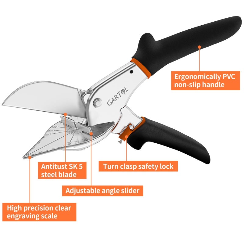 GARTOL Miter Shears- Multifunctional Trunking Shears for Angular Cutting of Moulding and Trim, Adjustable at 45 to 135 Degree, Hand Tools for Cutting Soft Wood, Plastic, PVC, with Replacement Blades - Image 3