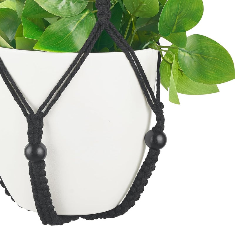Mkono Fake Hanging Plant with Pot, Artificial Plants for Home Decor Indoor Macrame Plant Hanger with Fake Vines Faux Hanging Planter Greenery for Bedroom Bathroom Kitchen Office Decor (1, Black) - Image 5