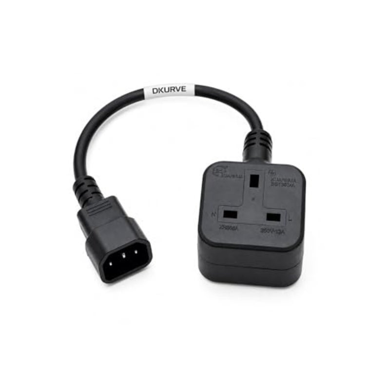 IEC C14 male plug to UK 13A female socket power extension cable for PDU/UPS, PVC black, 30cm length, 250V 13A rated - Image 1