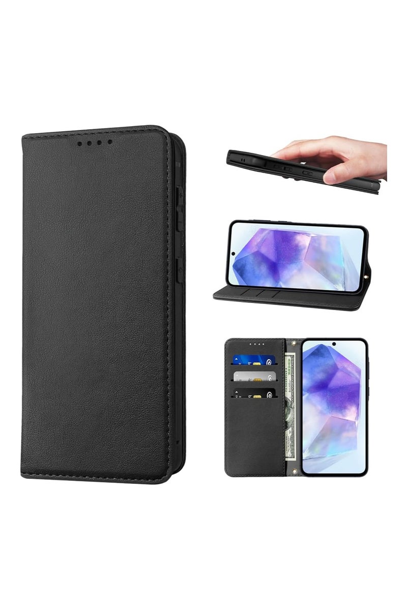 VKL Samsung Galaxy A56 5G Flip Cover PU Leather Magnetic Closure Kickstand Wallet Case Card Holder Shockproof Flip Cases - Black - Image 1