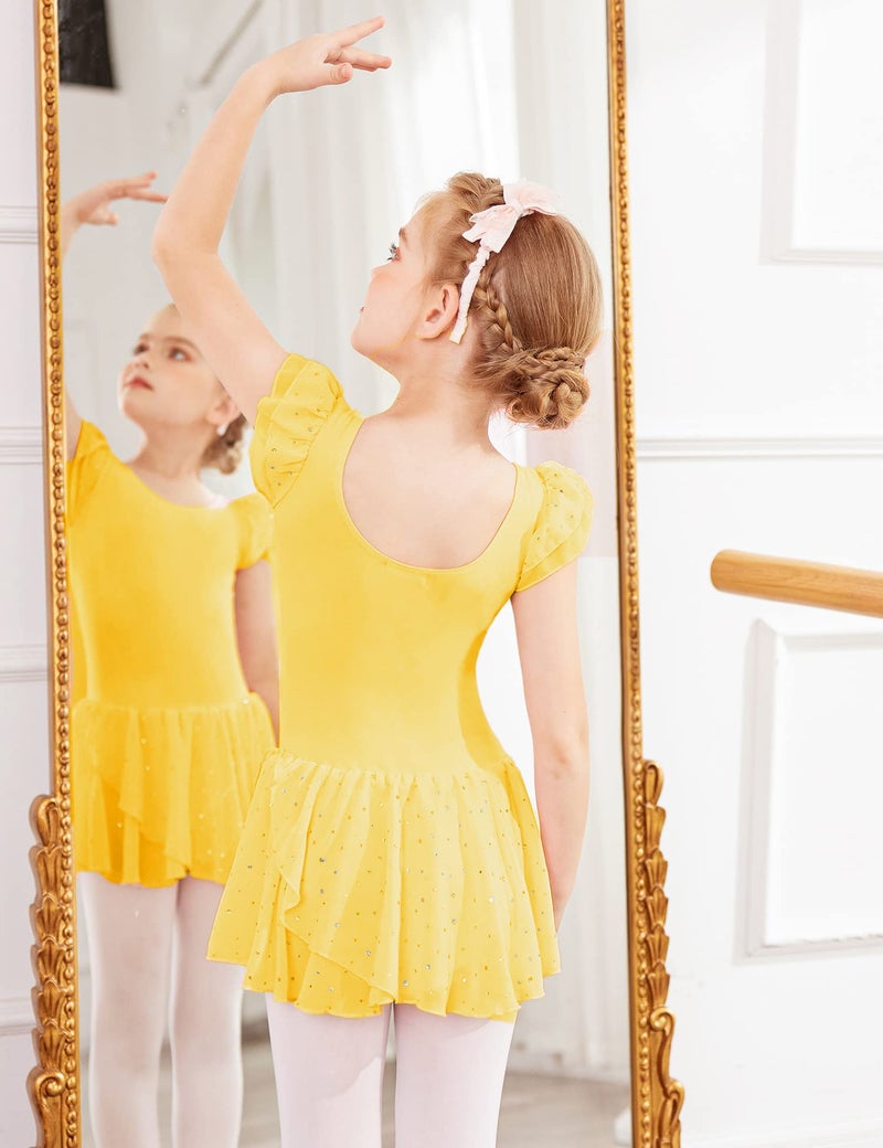Arshiner Girls Ruffle Sleeve Ballet Dance Dress Tutu Skirted Leotard - Image 3