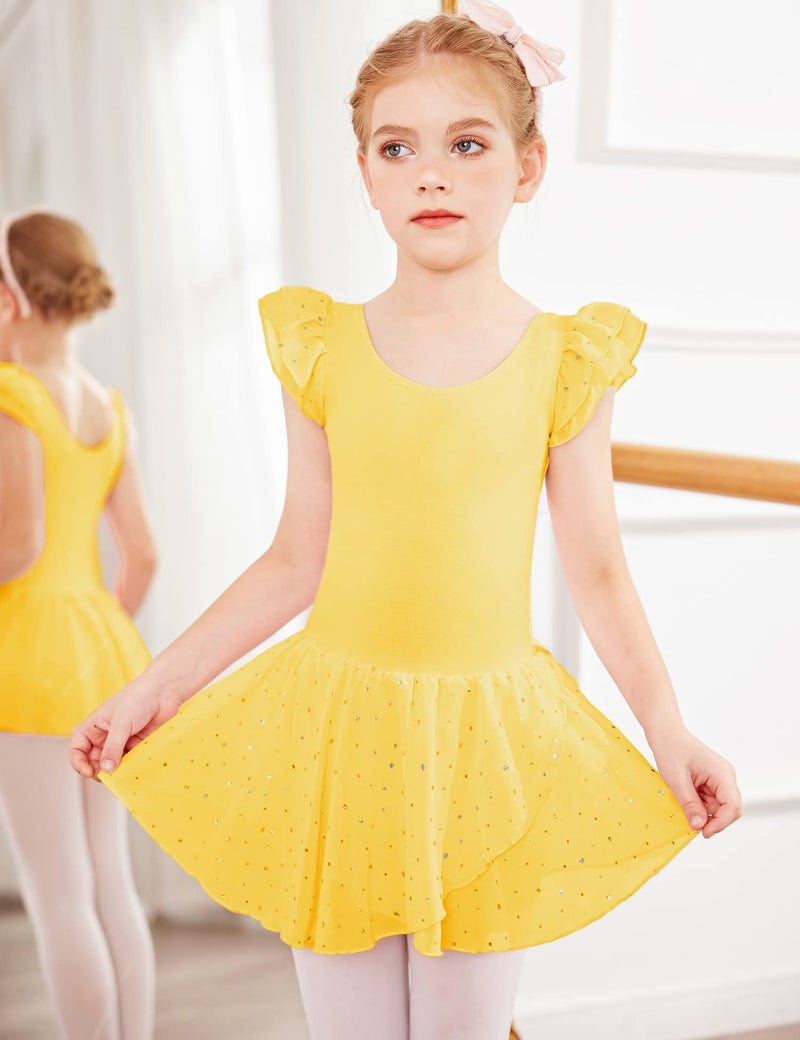 Arshiner Girls Ruffle Sleeve Ballet Dance Dress Tutu Skirted Leotard - Image 2