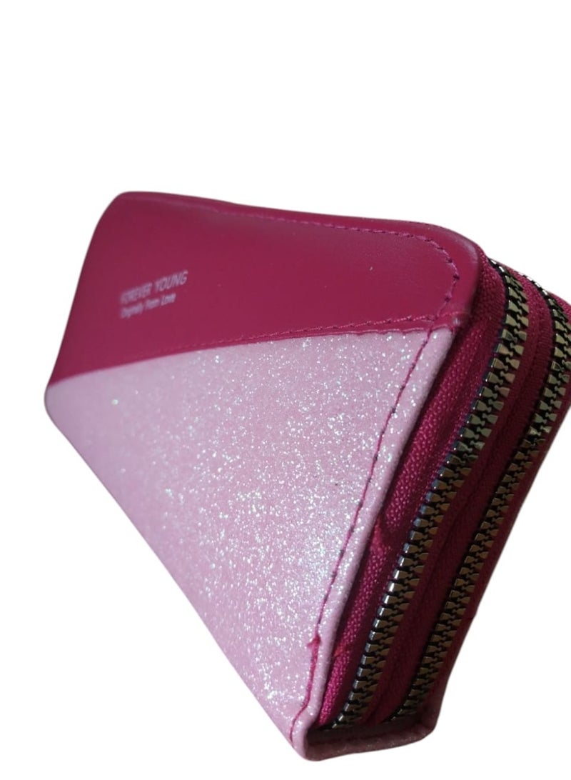 Elegant Long Evening Wallet – Half Glossy & Half Leather with Dual Zippers - Image 2