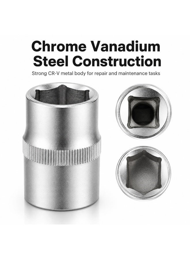 1/2 Inch Socket, 1/2 Inch Square Drive, 6 Point Chrome Vanadium Steel CR-V Socket for Ratchet, Breaker Bar, Automotive Repair and Workshop Use - Image 2