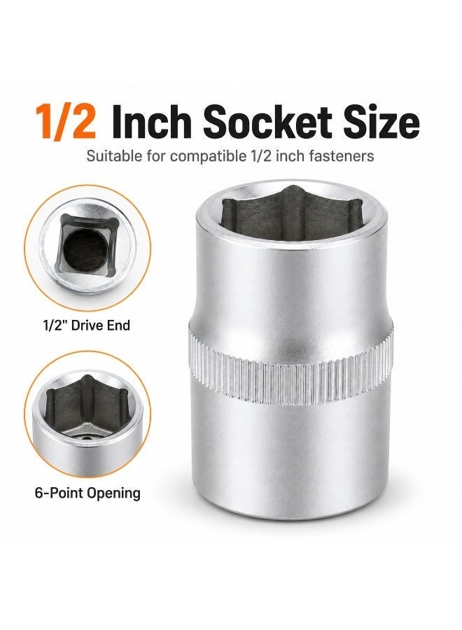 1/2 Inch Socket, 1/2 Inch Square Drive, 6 Point Chrome Vanadium Steel CR-V Socket for Ratchet, Breaker Bar, Automotive Repair and Workshop Use - Image 3