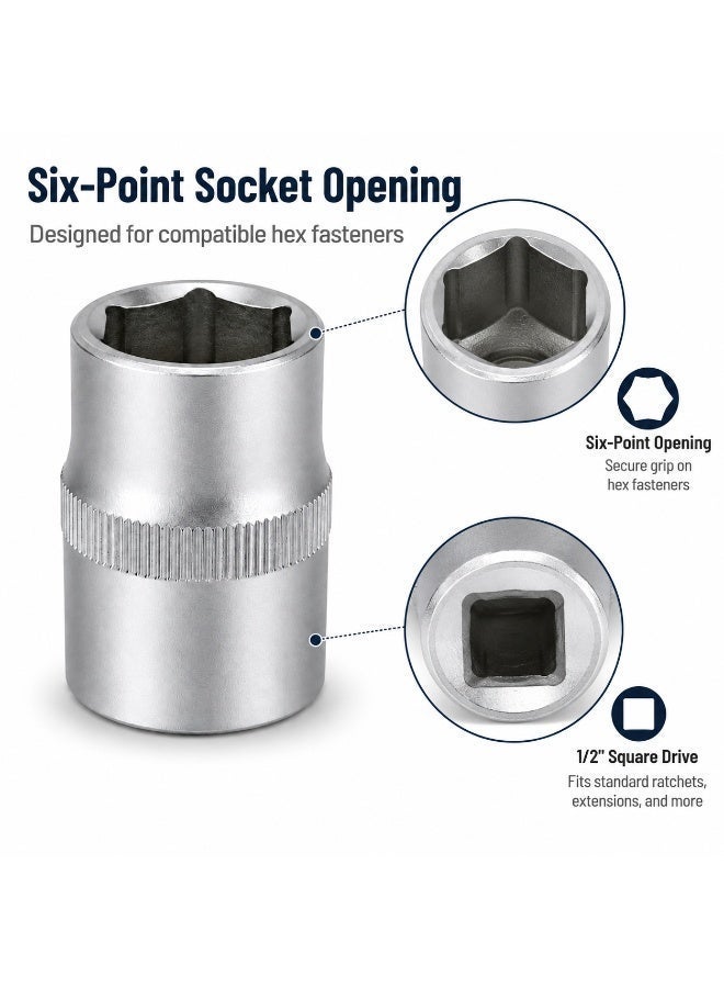 1/2 Inch Socket, 1/2 Inch Square Drive, 6 Point Chrome Vanadium Steel CR-V Socket for Ratchet, Breaker Bar, Automotive Repair and Workshop Use - Image 4