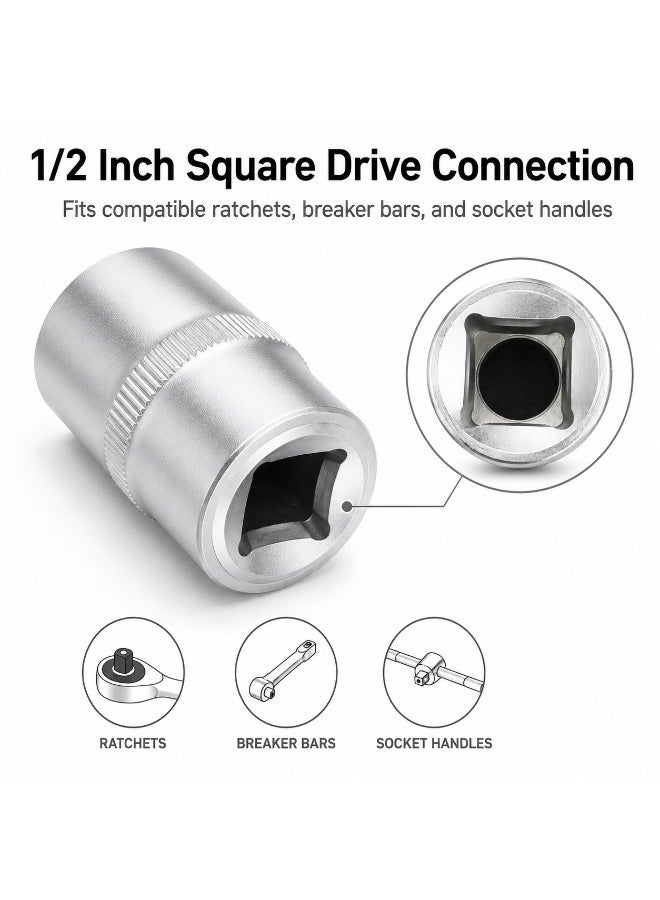 1/2 Inch Socket, 1/2 Inch Square Drive, 6 Point Chrome Vanadium Steel CR-V Socket for Ratchet, Breaker Bar, Automotive Repair and Workshop Use - Image 5