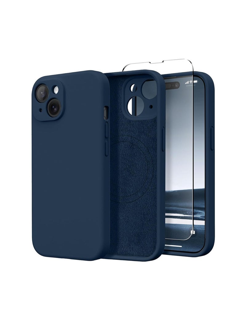 WRISTWISE Case Cover for iPhone 14 with 1 Pack Tempered Glass Screen Protector, Compatible with MagSafe, [Full Camera Protection] Silicone Shockproof Protective Phone Case for iPhone 14 6.1 inch, Blue - Image 1