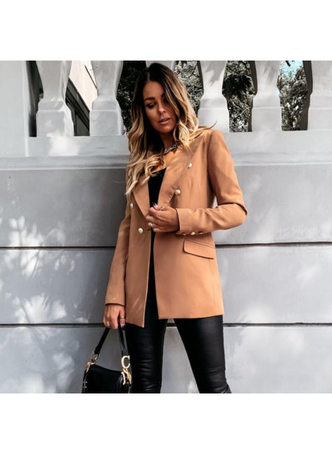 Popular Women's Clothing Fashion Solid Color Long Sleeve Double Breasted Temperament Commuter Small Suit Jacket For Women