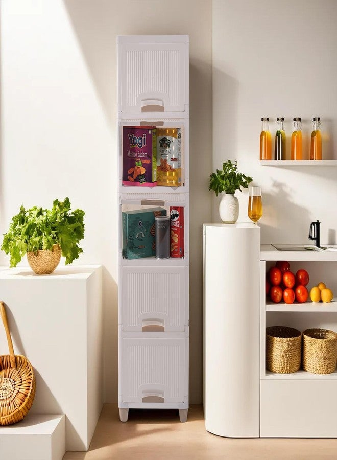 YASONIC 𝟱 𝗧𝗶𝗲𝗿 Foldable Plastic Rack for Storage/Kitchen Cupboard/Versatile and Sturdy Wardrobe for Clothes/Multipurpose Storage Organizer/Closet for Bedroom/Living Room/Laundry Room (Off White) - Image 1