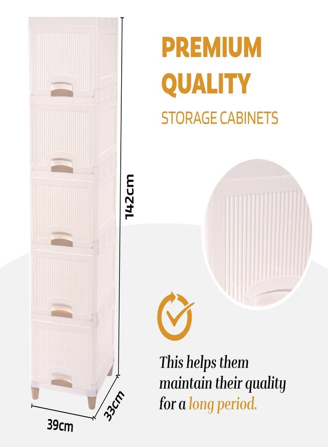 YASONIC 𝟱 𝗧𝗶𝗲𝗿 Foldable Plastic Rack for Storage/Kitchen Cupboard/Versatile and Sturdy Wardrobe for Clothes/Multipurpose Storage Organizer/Closet for Bedroom/Living Room/Laundry Room (Off White) - Image 2