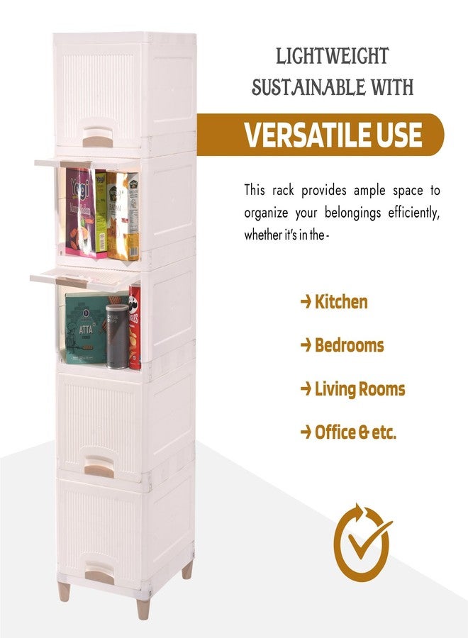 YASONIC 𝟱 𝗧𝗶𝗲𝗿 Foldable Plastic Rack for Storage/Kitchen Cupboard/Versatile and Sturdy Wardrobe for Clothes/Multipurpose Storage Organizer/Closet for Bedroom/Living Room/Laundry Room (Off White) - Image 4