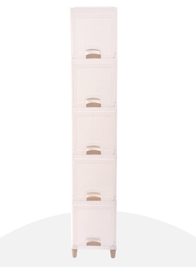 YASONIC 𝟱 𝗧𝗶𝗲𝗿 Foldable Plastic Rack for Storage/Kitchen Cupboard/Versatile and Sturdy Wardrobe for Clothes/Multipurpose Storage Organizer/Closet for Bedroom/Living Room/Laundry Room (Off White) - Image 5