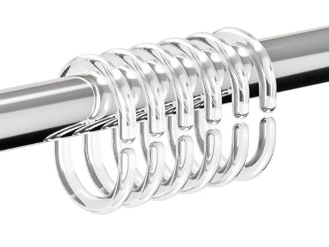 Resze 24 PCS Clear Shower Curtain Hooks, Plastic Rust-Proof Anti-Drop Rings for Bathroom Shower Rods, Smooth Glide Curtain Rings