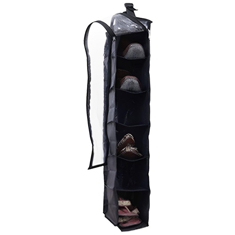 Kuber Industries Kuber Industries NonWoven 6 Shelf Hanging Shoes Organizer Non Woven Foldable Closet Organizer Wardrobe Organizer With Side Pocket Black  - Image 2