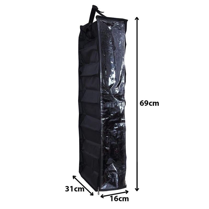 Kuber Industries Kuber Industries NonWoven 6 Shelf Hanging Shoes Organizer Non Woven Foldable Closet Organizer Wardrobe Organizer With Side Pocket Black  - Image 3